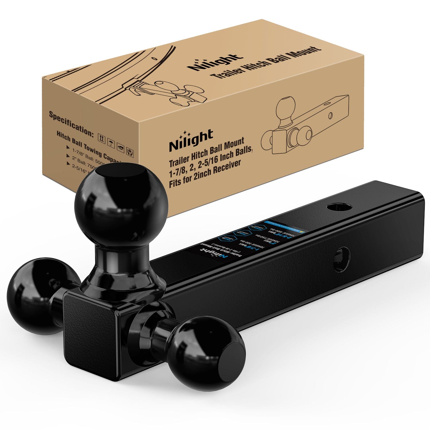 Trailer Hitch Ball Mount, 1-7/8 Inch, 2 Inch, 2-5/16 Inch Balls, Fits 2 Inch Square Receiver, 10,000 lbs (25% OFF Final Checkout)