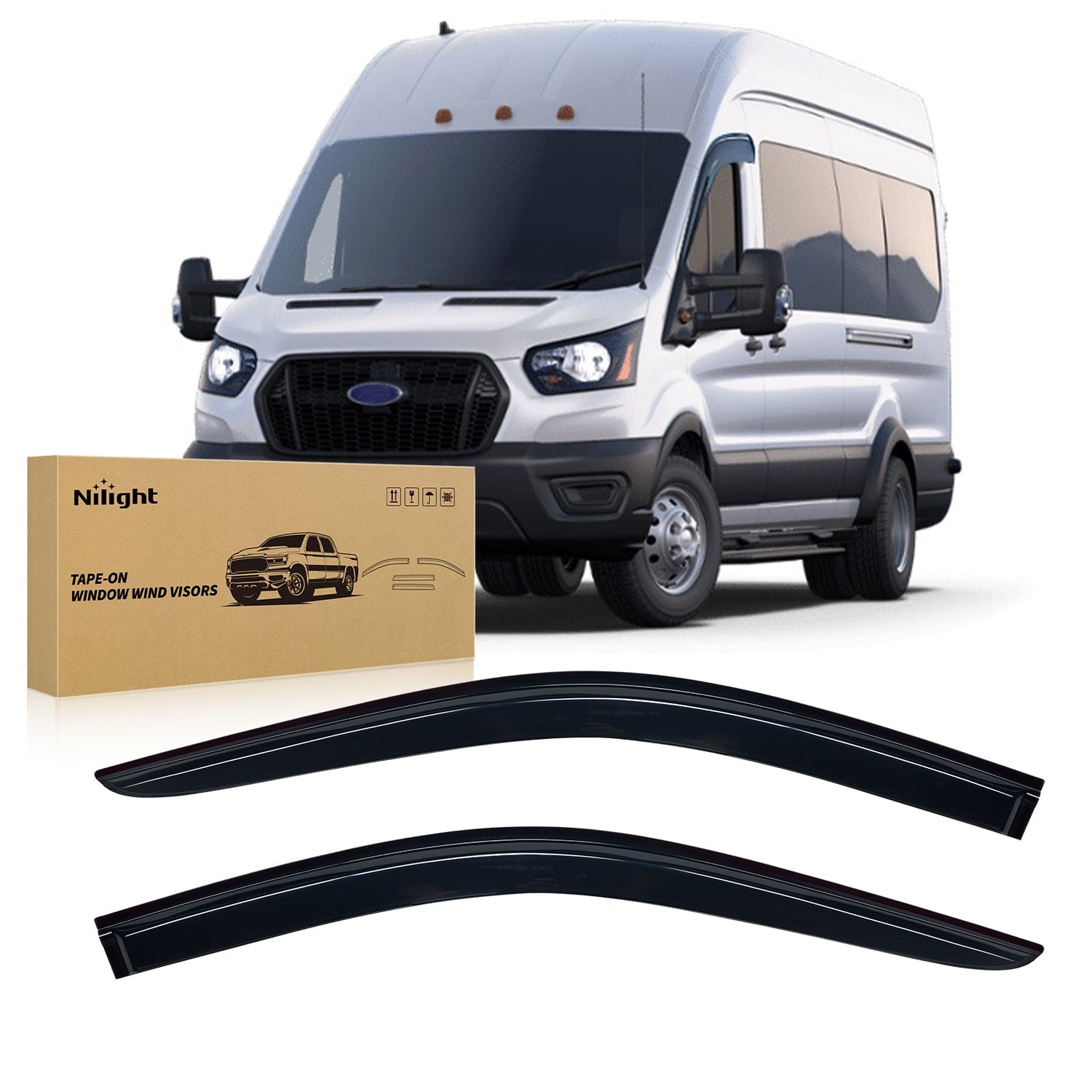 Window Visors for Ford Transit 2014 2015 2016 2017 2018 2019 2020 2021 2022 2023, Out-Channel Window Wind Deflectors Rain Guards -2PCS