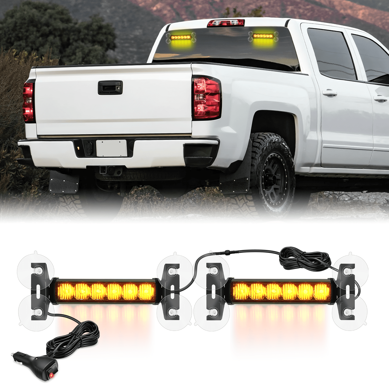 12LED Emergency Strobe Traffic Advisor Light Bar 2 in 1 Amber Dash Warning Safety Flashing Lights Front/Rear Windshield Construction Lights for Trucks Cars Plow Police Firefighter Vehicles