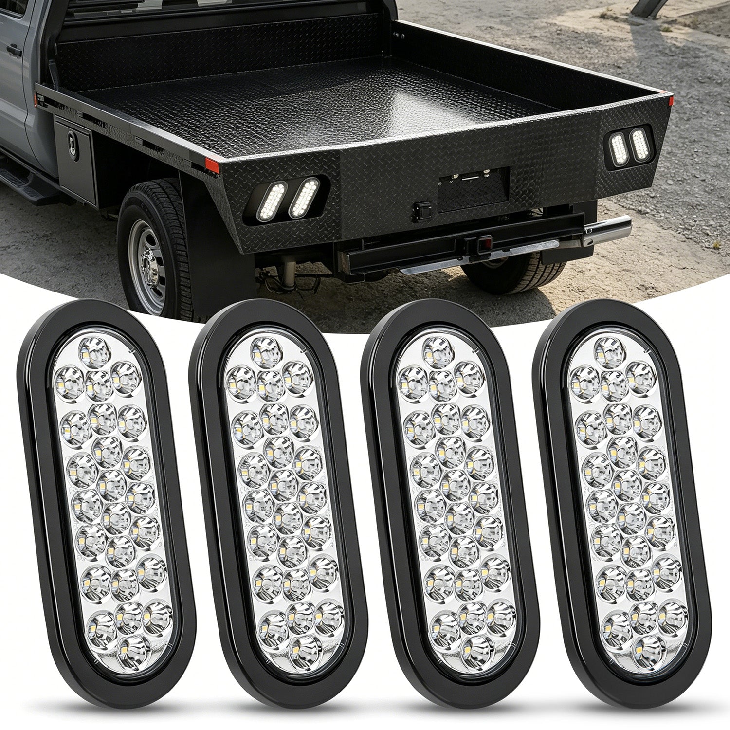 6 Inch Oval White 24Leds Trailer Tail Lights 4Pcs