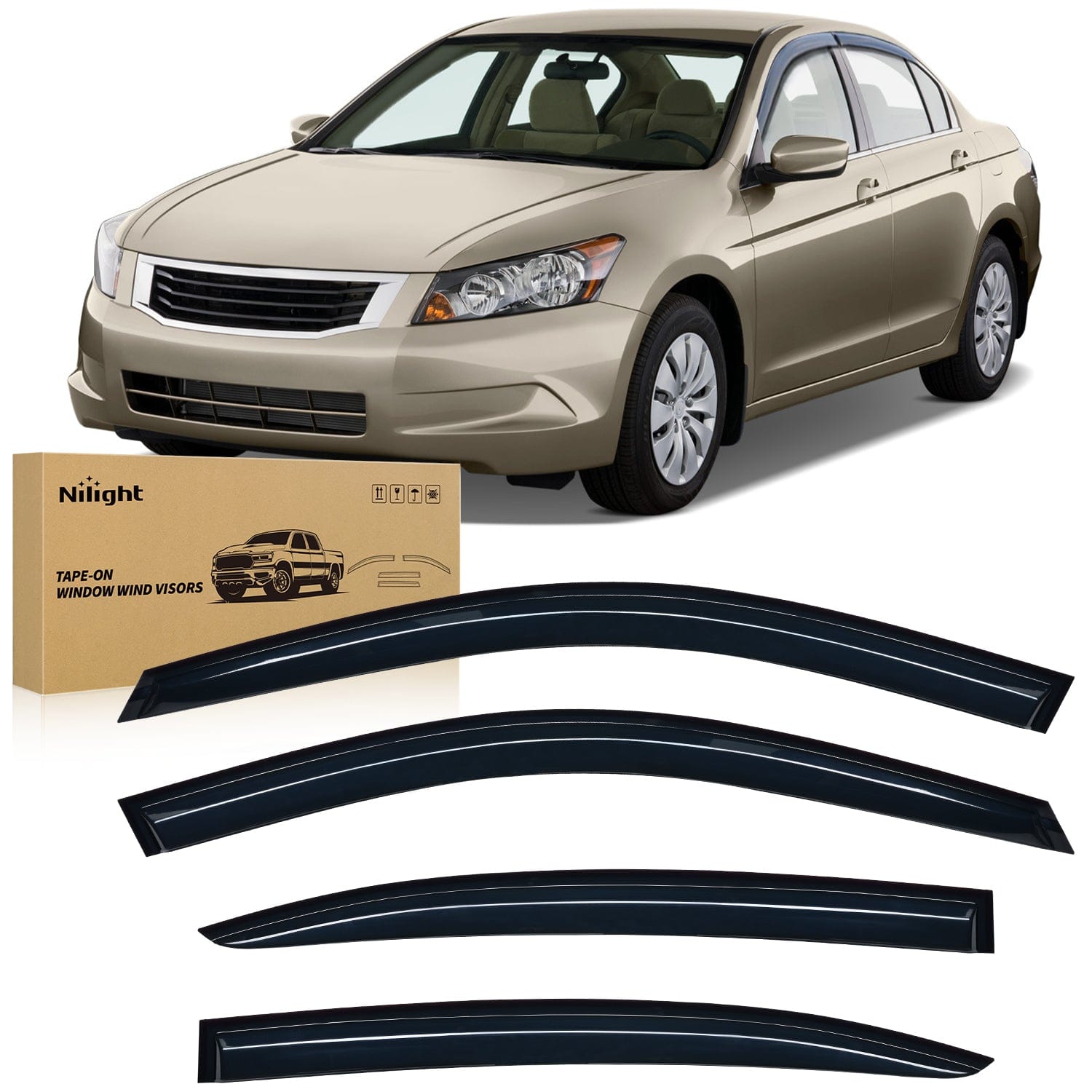Window Visors for Honda Accord 2008 2009 2010 2011 2012 2013 2014 2015 2016 2017, Out-Channel Window Wind Deflectors Rain Guards -4PCS