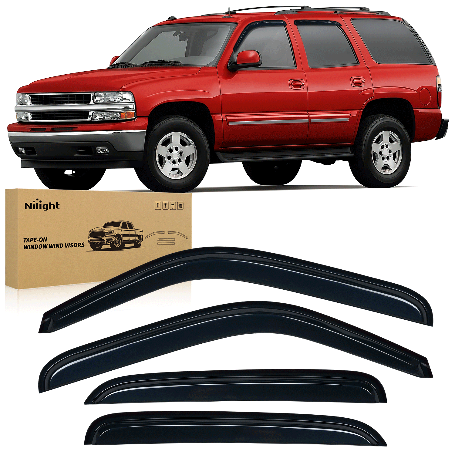 Rain Guards for Chevy Tahoe/GMC Yukon 2000 2001 2002 2003 2004 2005 2006, Out-Channel Window Visors Vent Wind Deflectors-4PCS