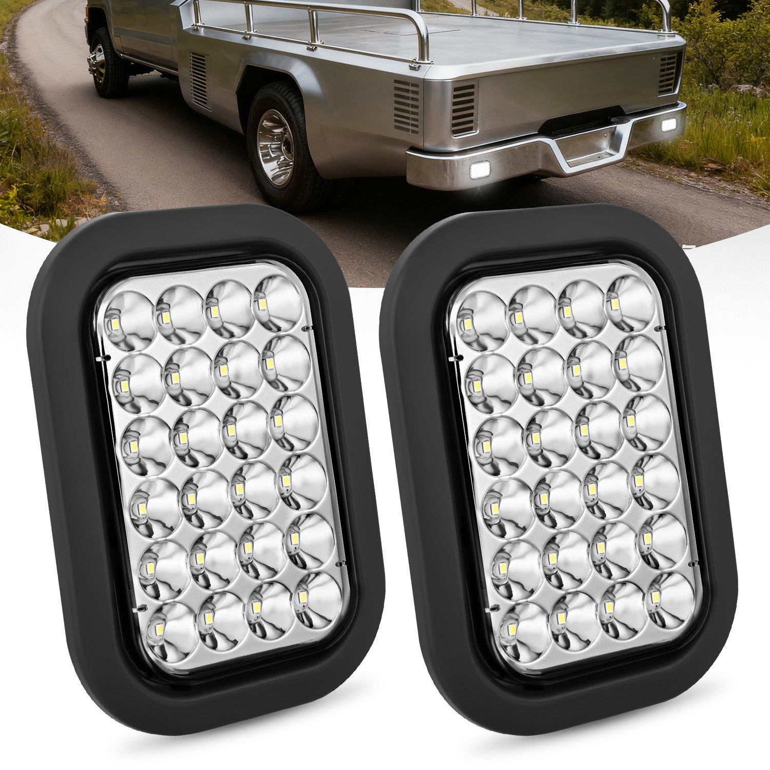 2 Pcs 5 X 3 Inch 24 Led White Rectangular Trailer Tail Light