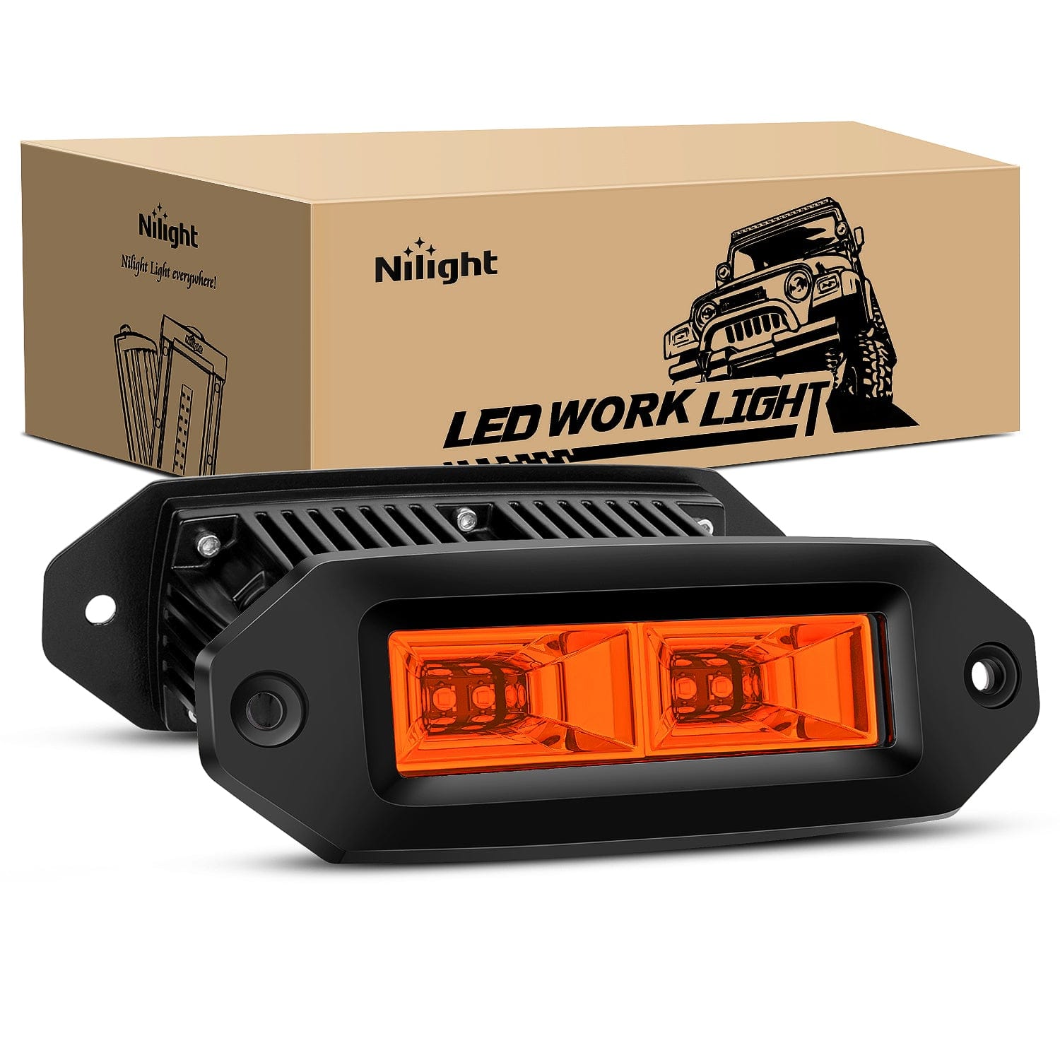 7Inch 40W Flush Mount Amber Flood LED Work Light (Pair)
