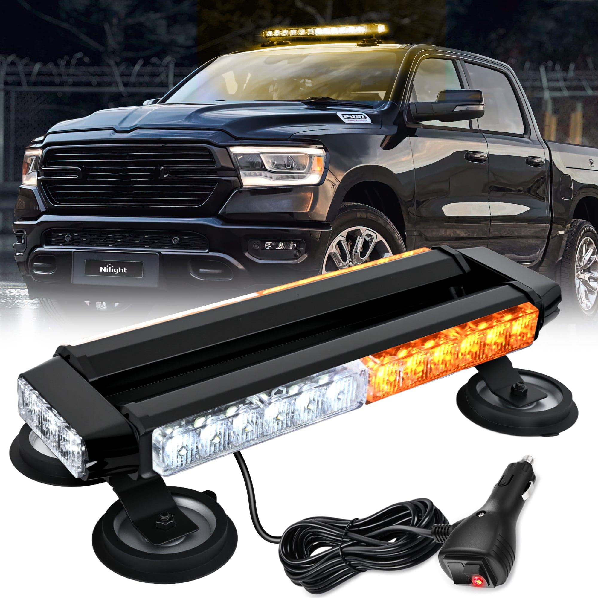 14.5 Inch 30LED Strobe Light Bar Double Side Rooftop Emergency Flashing Lights Amber White Safety Warning Hazard Light Bars with Magnetic Base for Construction Vehicles Plow Trucks Pickup