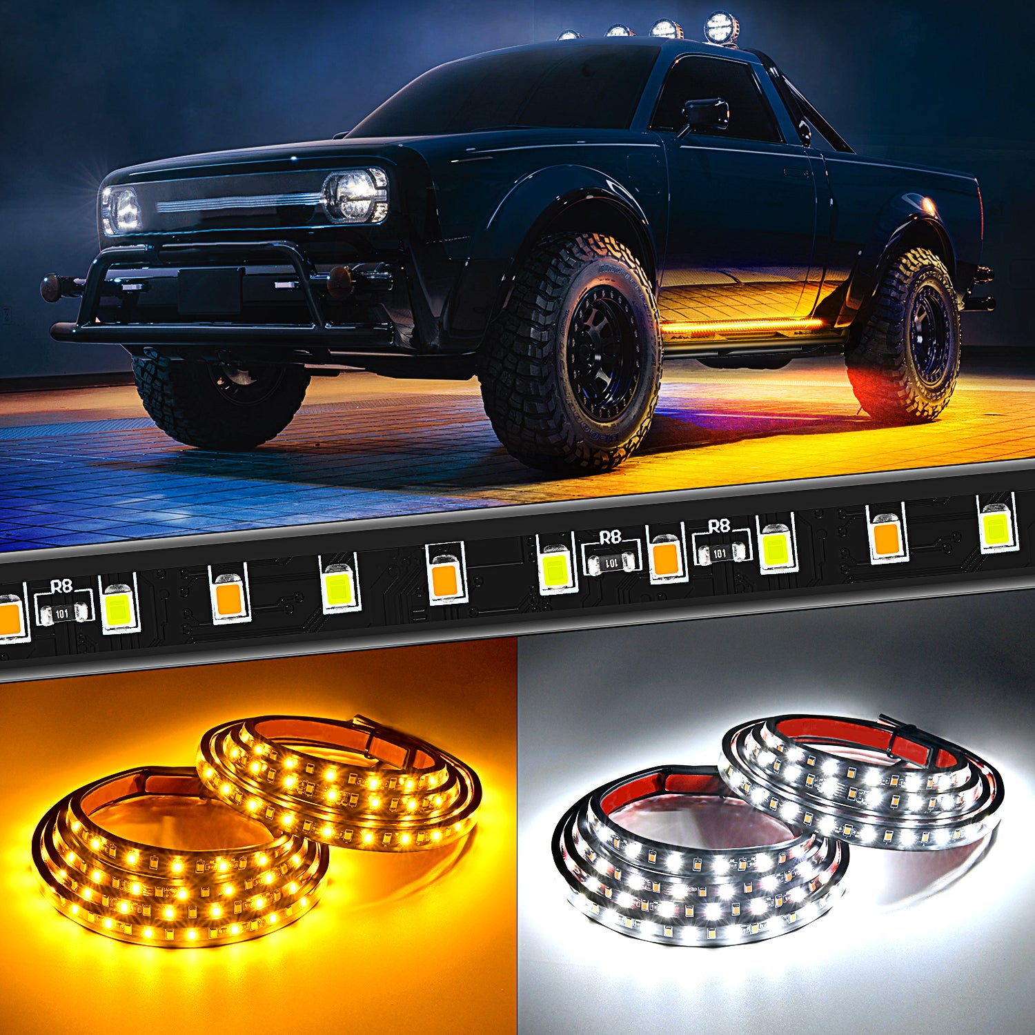 48 Inch 114 Leds Running Board Amber White Light Strip (Pair)