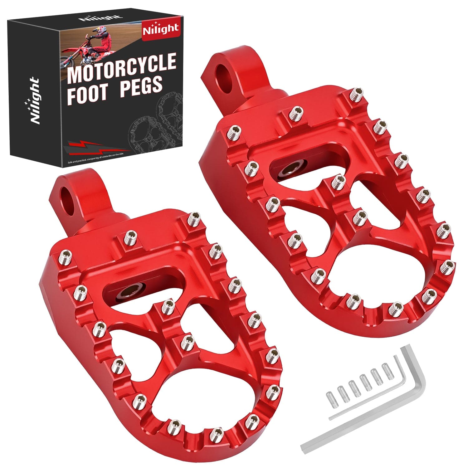 Motorcycle Foot Pegs Dirt Bike Footpegs Fit for Harley Dyna 1993-2017 Fatboy 1990-2017 Iron 883 2009-2017 Sportster 883 360° Rotating CNC Foot Pegs Heavy Duty Aluminum Alloy Peg Pedal, Red