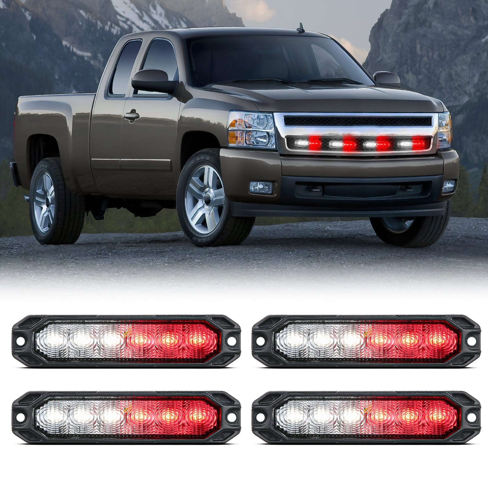 4PCS 6 LED Red and White Emergency Warning Strobe Lights
