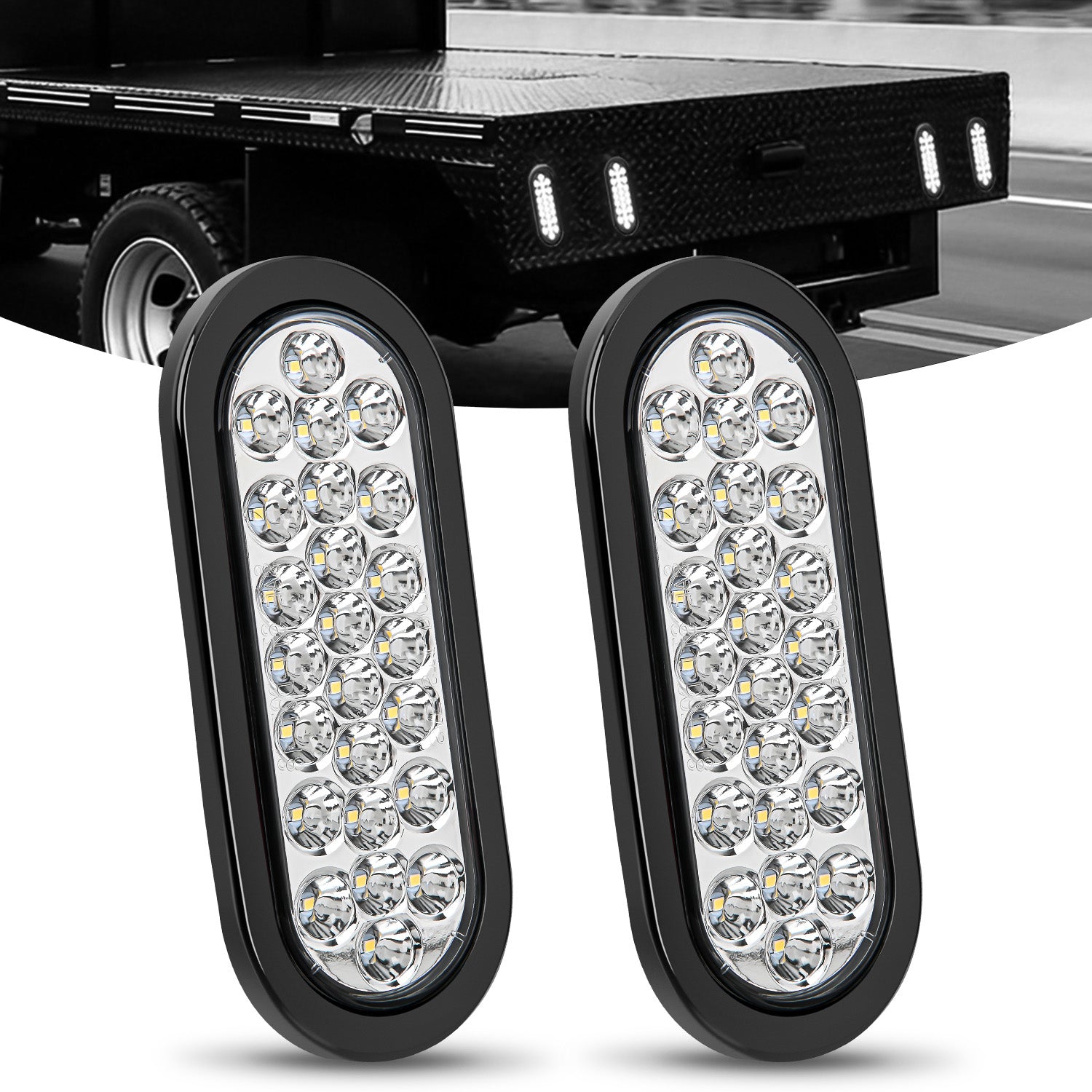 6 Inch Oval White 24Leds Trailer Tail Lights (Pair)