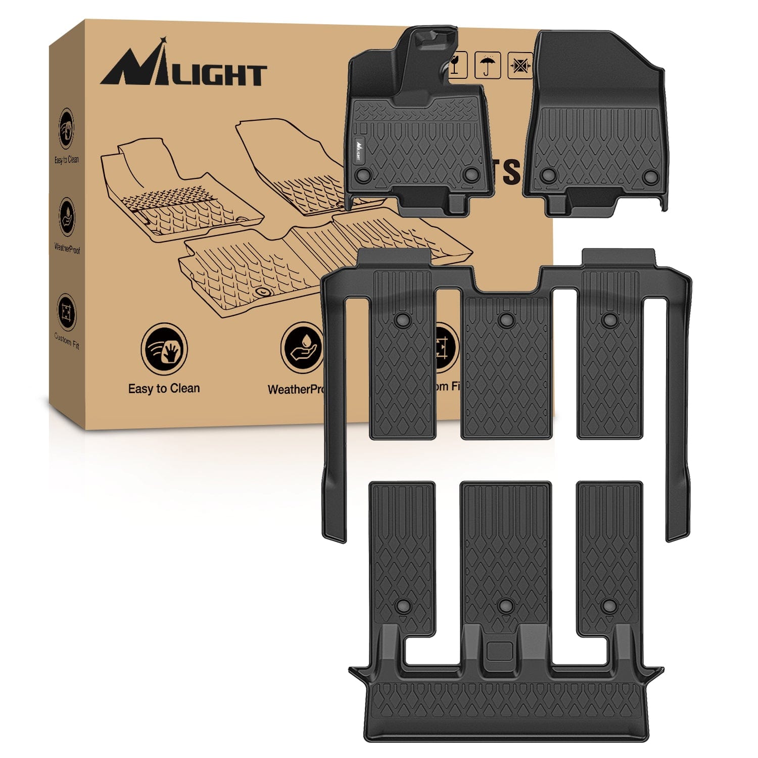 Floor Mats for Toyota Sienna (7 Seat Only) 2021 2022 2023 2024 2025 2026 (Not for 2025 Platinum) All Weather Custom Fit Heavy Duty Floor Liners