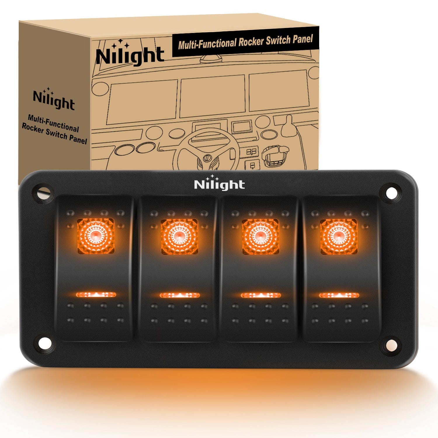 4Gang Aluminum 5Pin ON/Off Rocker Switch Panel Orange