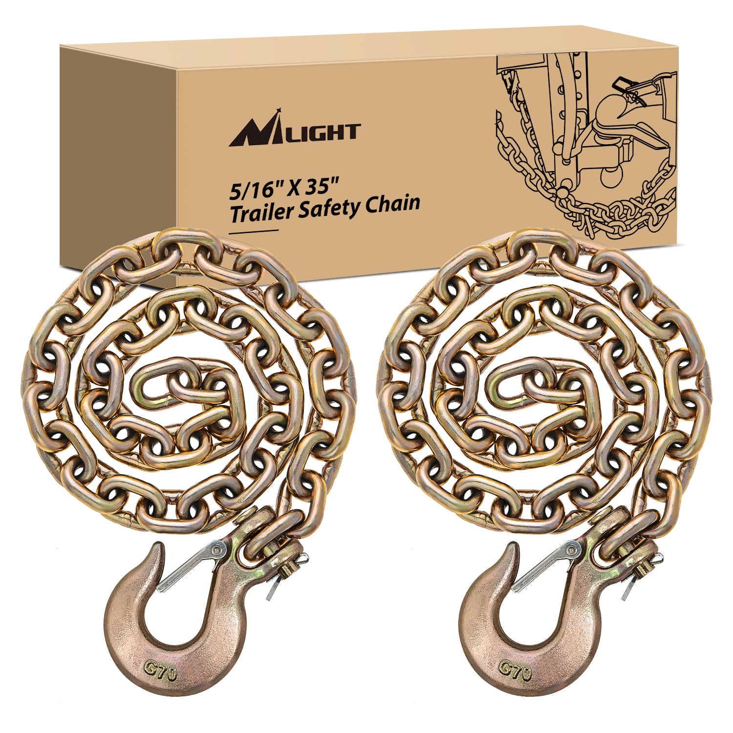5/16Inch X 35Inch Trailer Safety Chain 2pcs Grade 70 Towing Chain with Clevis Snap Hooks 18800lbs Break Strength for Trailer, RV,and Boat Towing Visit the Nilight Store