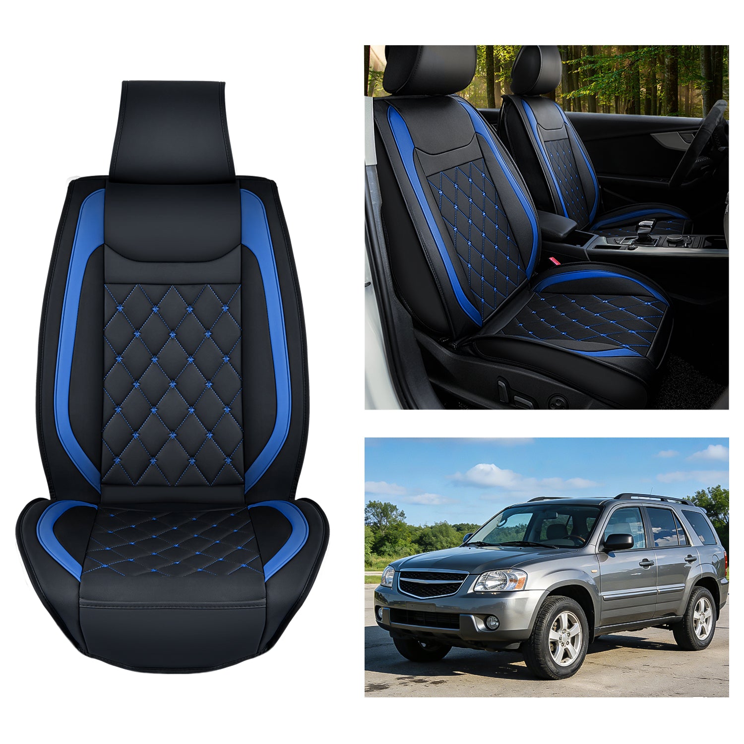 Kia Civic Corolla Hyundai Honda Camry CRV RAV4 Fusion Front Seat Covers Black-Blue
