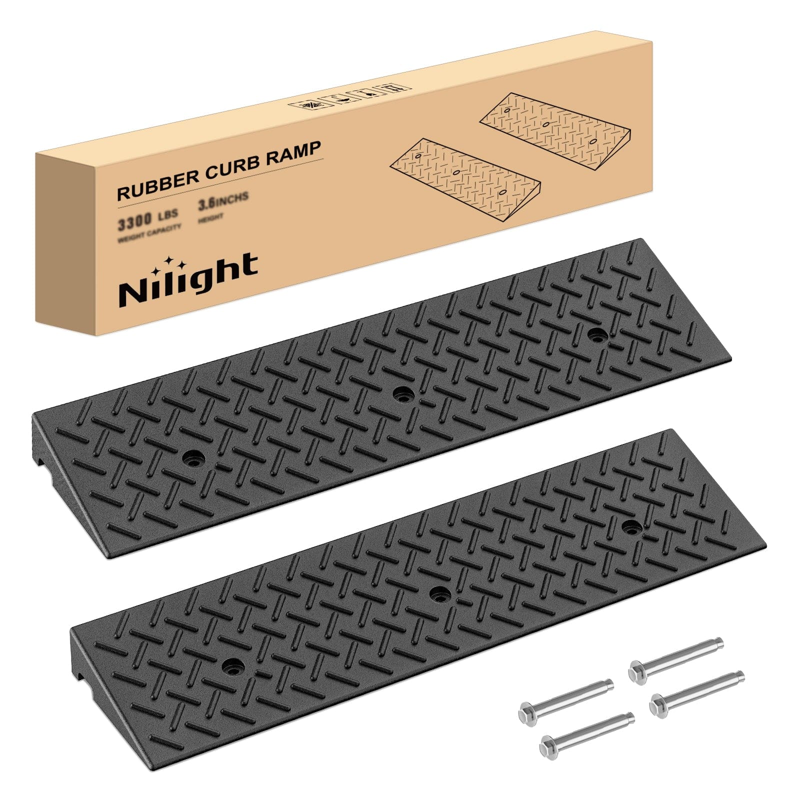 2.4Inch Rise Curb Ramps, Heavy Duty Rubber Driveway Threshold Shed Ramp for Sidewalk Cars Lawn Mower Wheelchairs Motorcycles, 3300lbs Load Capacity (Pair)