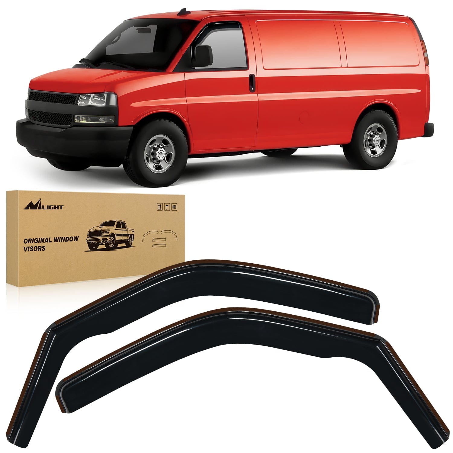 Rain Guards for 1996-2025 Chevrolet Express Van/GMC Savana Vent Window Visors 2016 2017 2018 2019 2020 2021 2022 2023 2024 2025, Original Window Deflectors-2PCS