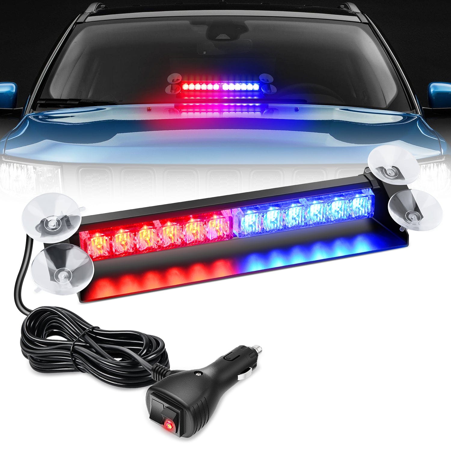 12LED Traffic Advisor Strobe Light Bar Red Blue Emergency Warning Hazard Safety Dash Front/Rear Windshield Flashing Lights for Cars Trucks Police Firefighter Plow Construction Vehicles