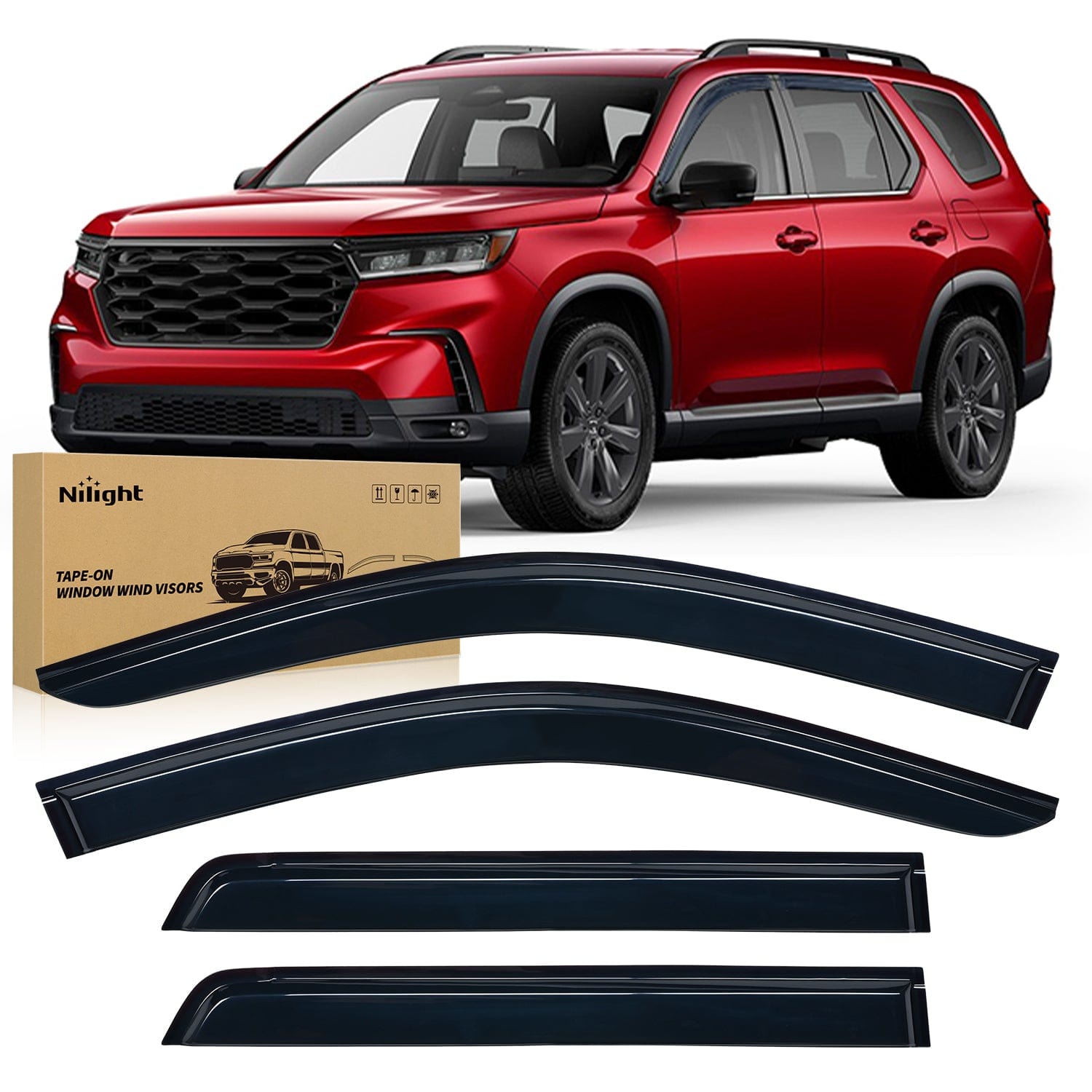 Window Visors for Honda Pilot 2023 2024 2025 2026, Out-Channel Window Wind Deflectors Rain Guards -4PCS