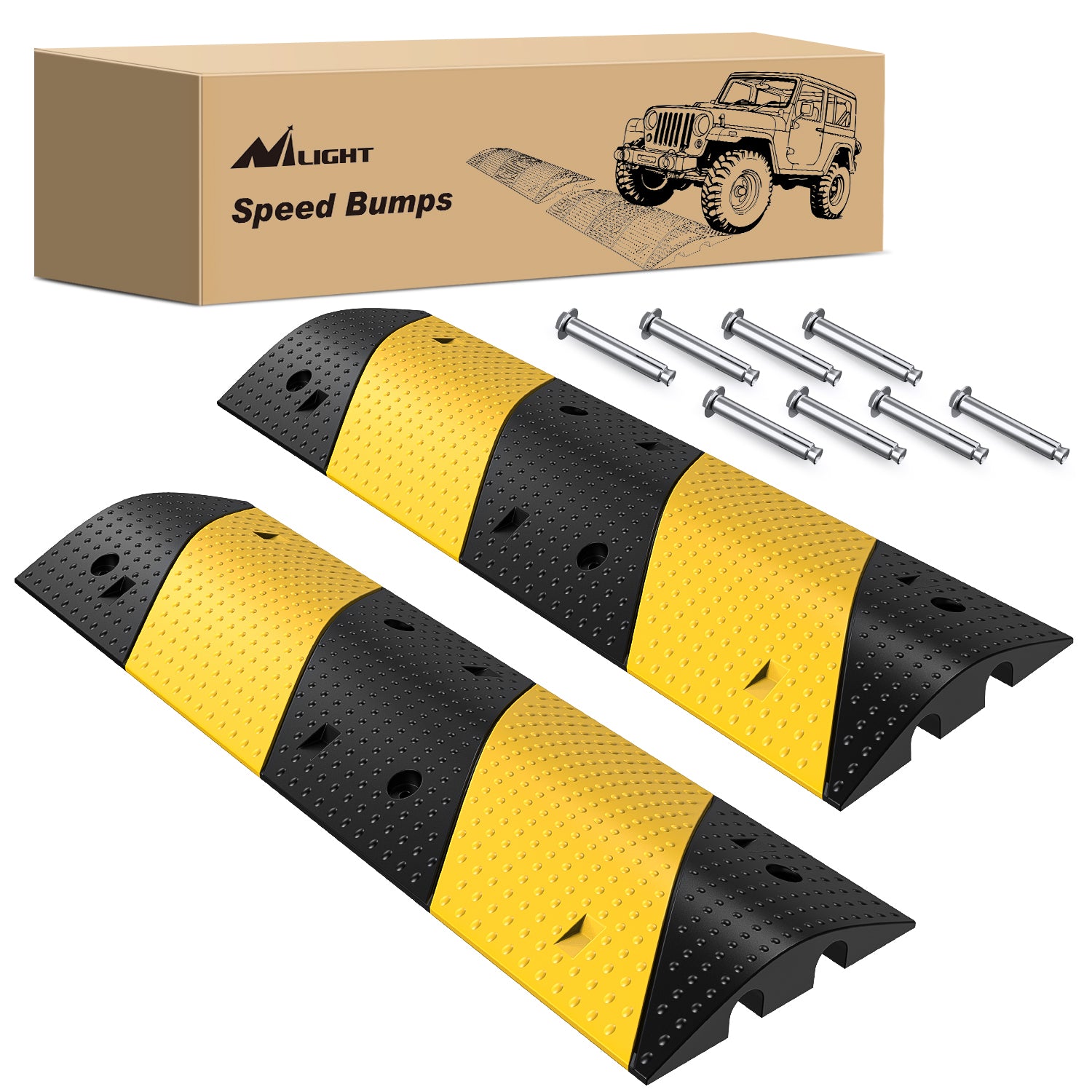 Rubber Speed Bump, 39.3Inch Heavy Duty 2 Channel Cable Protector Speed Humps for Garage Gravel Roads Asphalt Concrete, 19000 lbs Load Capacity, 2-Pack