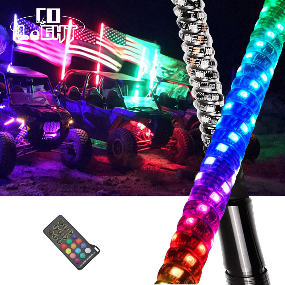 2/3/4/5FT RGB Whip Light 0.75" diameter With Remote Controllor(Pair/2pc)