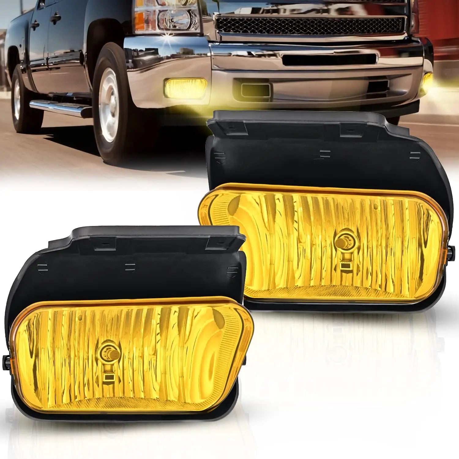 2002 2003 2004 2005 2006 2007 Chevy Silverado 1500 2500 3500 2002 2003 2004 2005 2006 Avalanche Fog Light Assembly Body Cladding H10 Halogen Bulbs Amber Lens