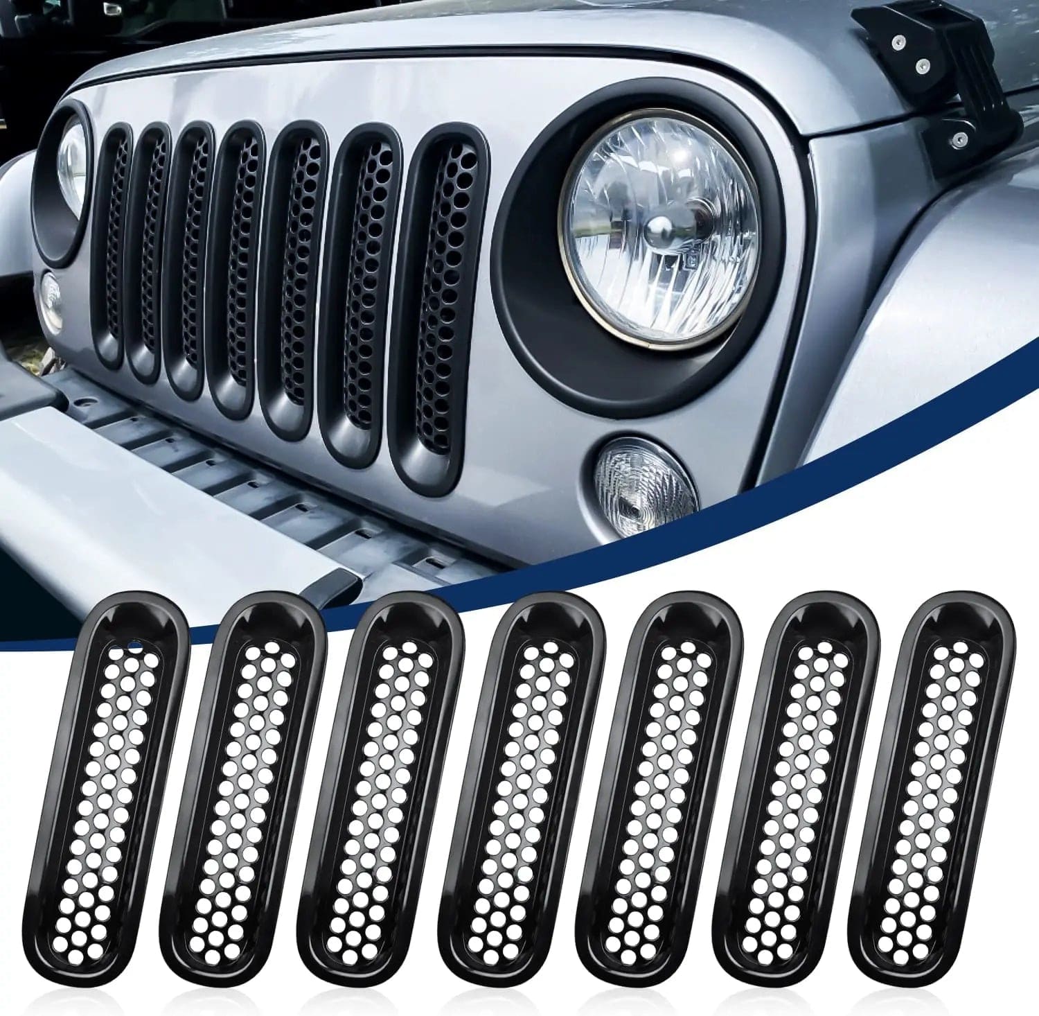 2007 2008 2009 2010 2011 2012 2013 2014 2015 2016 2017 Jeep Wrangler JK Grill Clip-in Mesh Inserts Guard