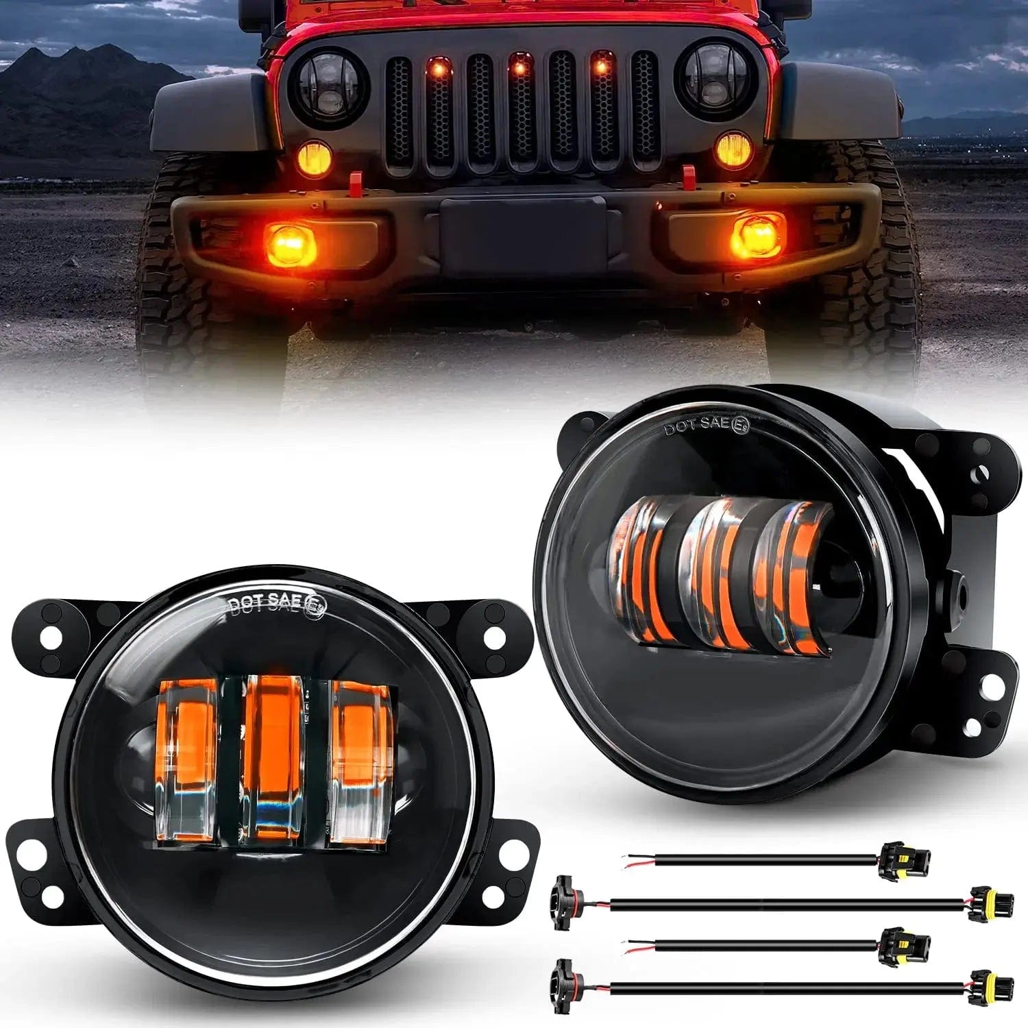 2007 2008 2009 2010 2011 2012 2013 2014 2015 2016 2017 2018 Jeep Wrangler JK Unlimited JKU Amber Fog Light Assembly