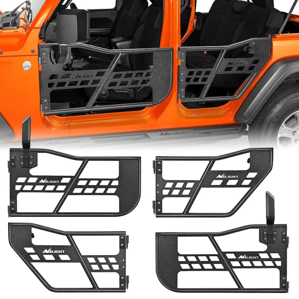 Off Road Front Rear Tubular Doors with Side View Mirrors Compatible with 2018 2019 2020 2021 2022 2023 2024 2025 2026 Wrangler JL 2020-2026 Gladiator JT 4 Door Only