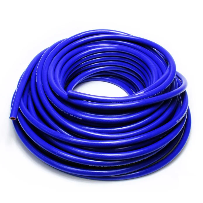 HPS 1/2″ ID blue high temp reinforced silicone heater hose 50 feet roll, Max Working Pressure 80 psi, Max Temperature Rating: 350F, Bend Radius: 2-1/2″