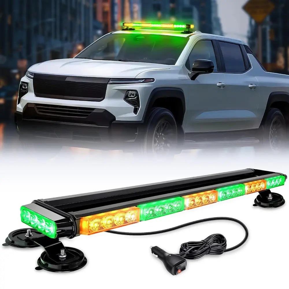 29.5 Inch Roof Top Amber Mix Green Strobe Lights 56LED Hazard Emergency Warning Light Bar Magnetic Mount