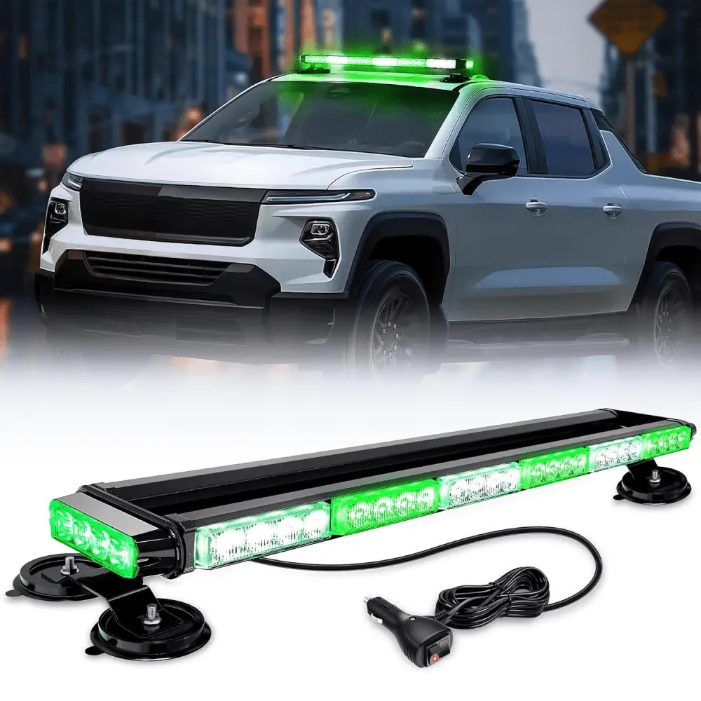 29.5 Inch Roof Top Green White Strobe Lights 56LED Hazard Emergency Warning Light Bar Magnetic Mount