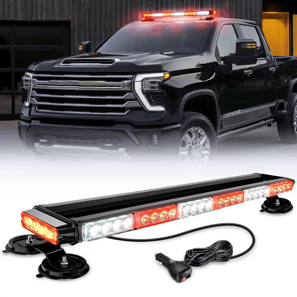 29.5 Inch Roof Top Red White Strobe Lights 56LED Hazard Emergency Warning Light Bar Magnetic Mount
