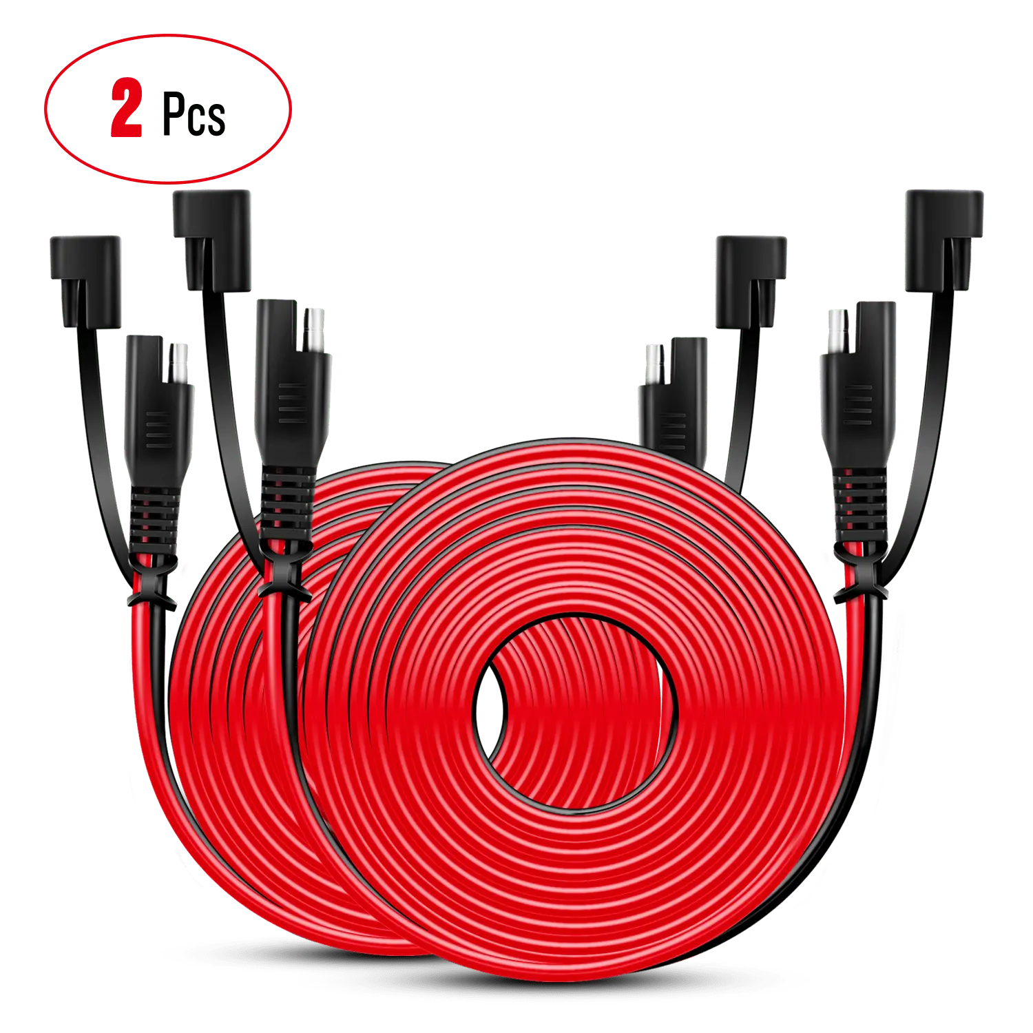 2PCS 16AWG 12FT SAE to SAE Extension Cable 2-Pin Wire Harness With Dust Cap