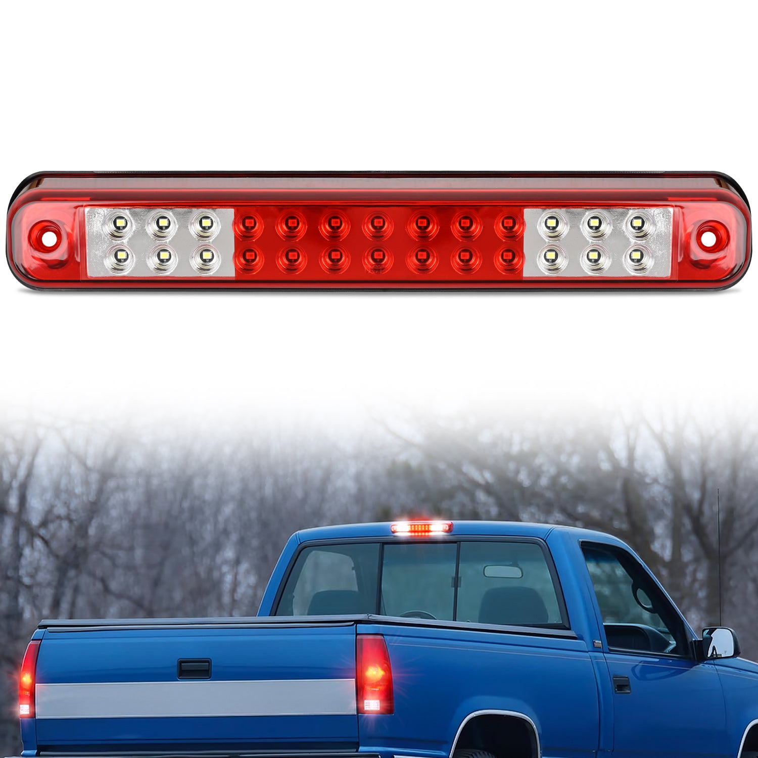 Third Brake Light Tail High Mount 3rd Stop Cargo Reverse Lights Red Lens Compatible with Chevy GMC C/K Series 1500 2500 3500 1988-2000 Chevrolet Blazer 1992 1993 Chevy Silverado 1994-1998