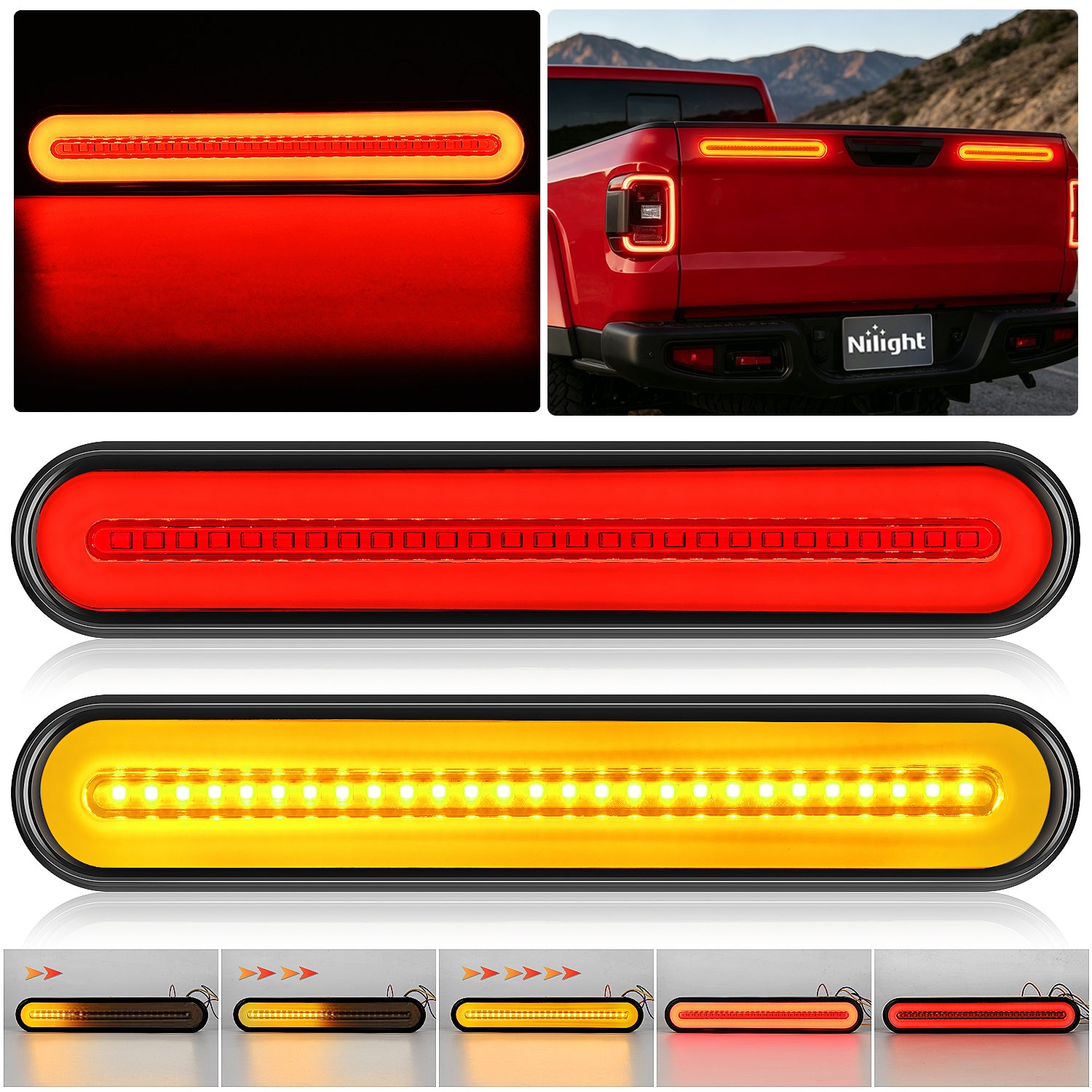 9 Inch 100 Leds Red Amber 3-in-1 Running Stop Turn Signals Brake Light (Pair)