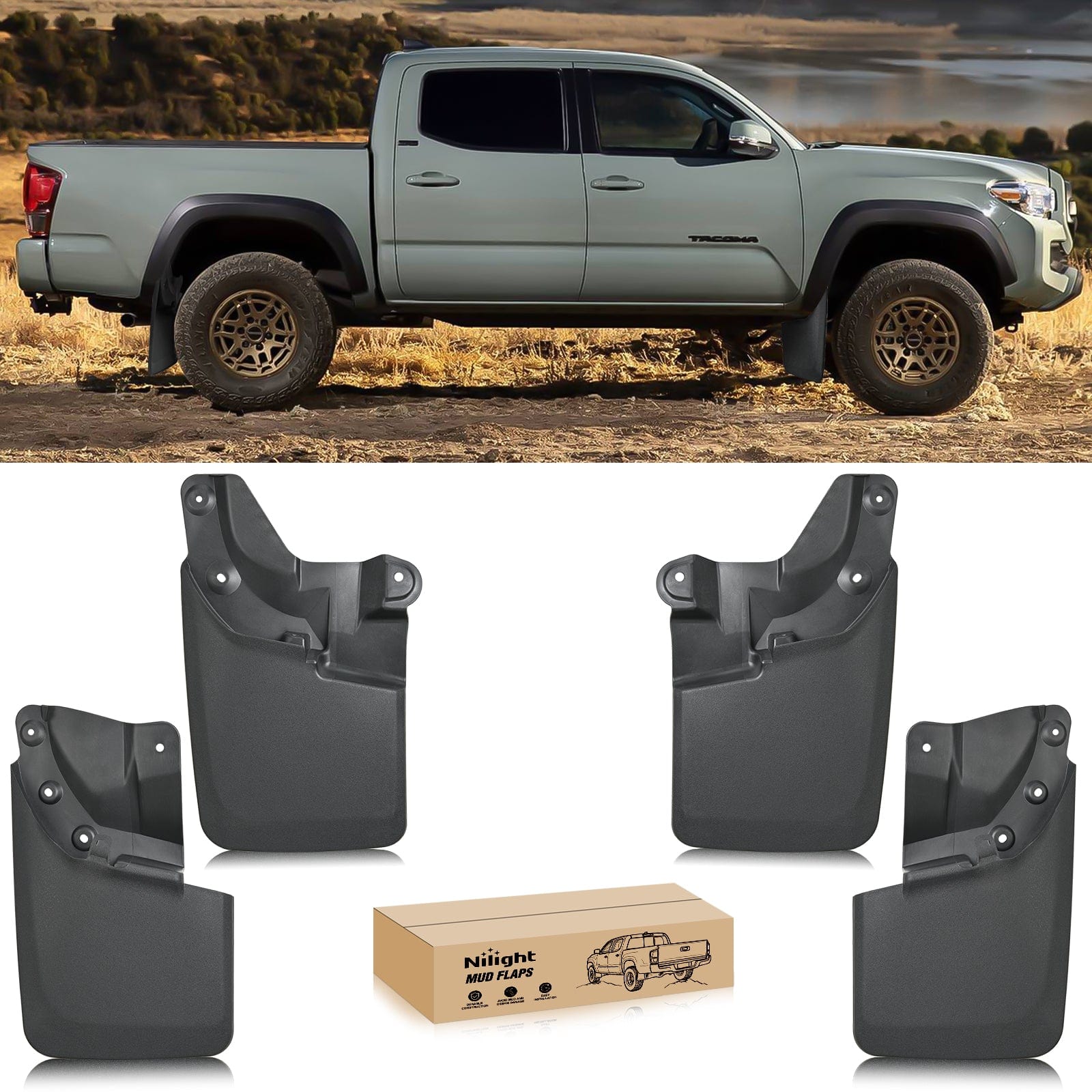 Front & Rear Set Mud Flaps for Toyota Tacoma 2016 2017 2018 2019 2020 2021 2022 2023