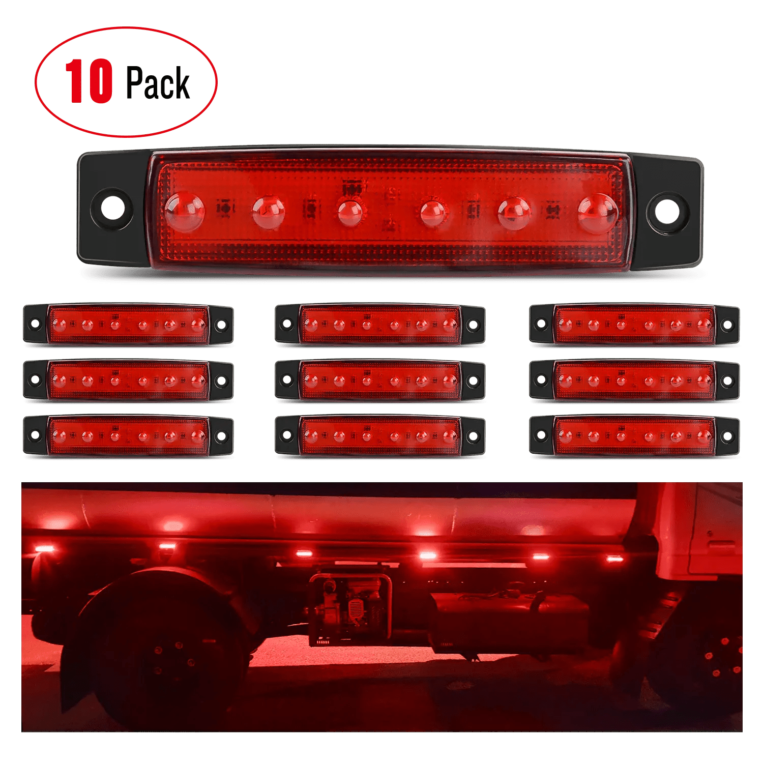 3.8 Inch 6 LEDs Red Side Marker Lights (10 Pcs)