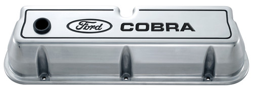 Proform 302-055 Aluminum Valve Covers - SBF - Tall - Polished - Cobra Lettering