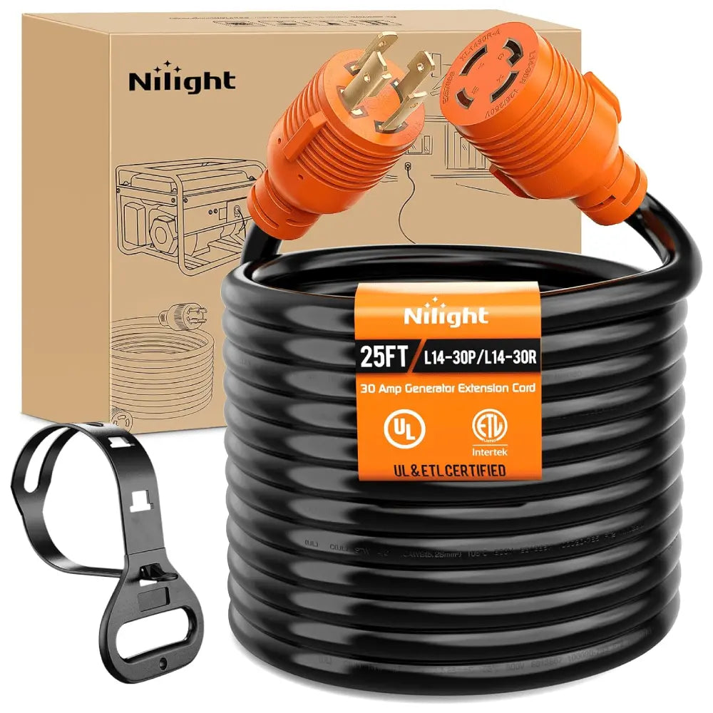 30 Amp 25FT Generator Extension Cord 125/250V 7500 Watt Heavy Duty 10 Gauge Pure Copper STW Wire ETL Listed 4 Prong L14-30P L14-30R Cable for RV Camper Outdoor Use