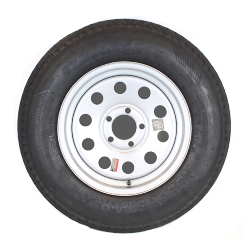 15" Silver Modular Wheel and Bias Tire ST20575D15C with a 5-4.5" Bolt Circle - 128694GCCWT31B-PMK
