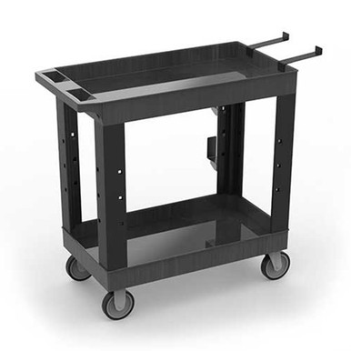 Luxor 32" x 18" Heavy-Duty Industrial Cart - Two Tub Shelves with Ladder Holder, Storage Hooks, and Spool Holder