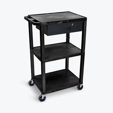 3-Shelf Utility Cart - Electric, Drawer, Black - 42" H