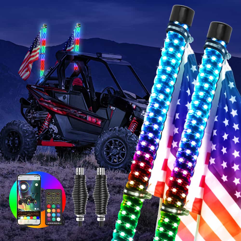 【Final Sale】3FT RGBW Whip Lights 1.5" diameter With Spring Mounts