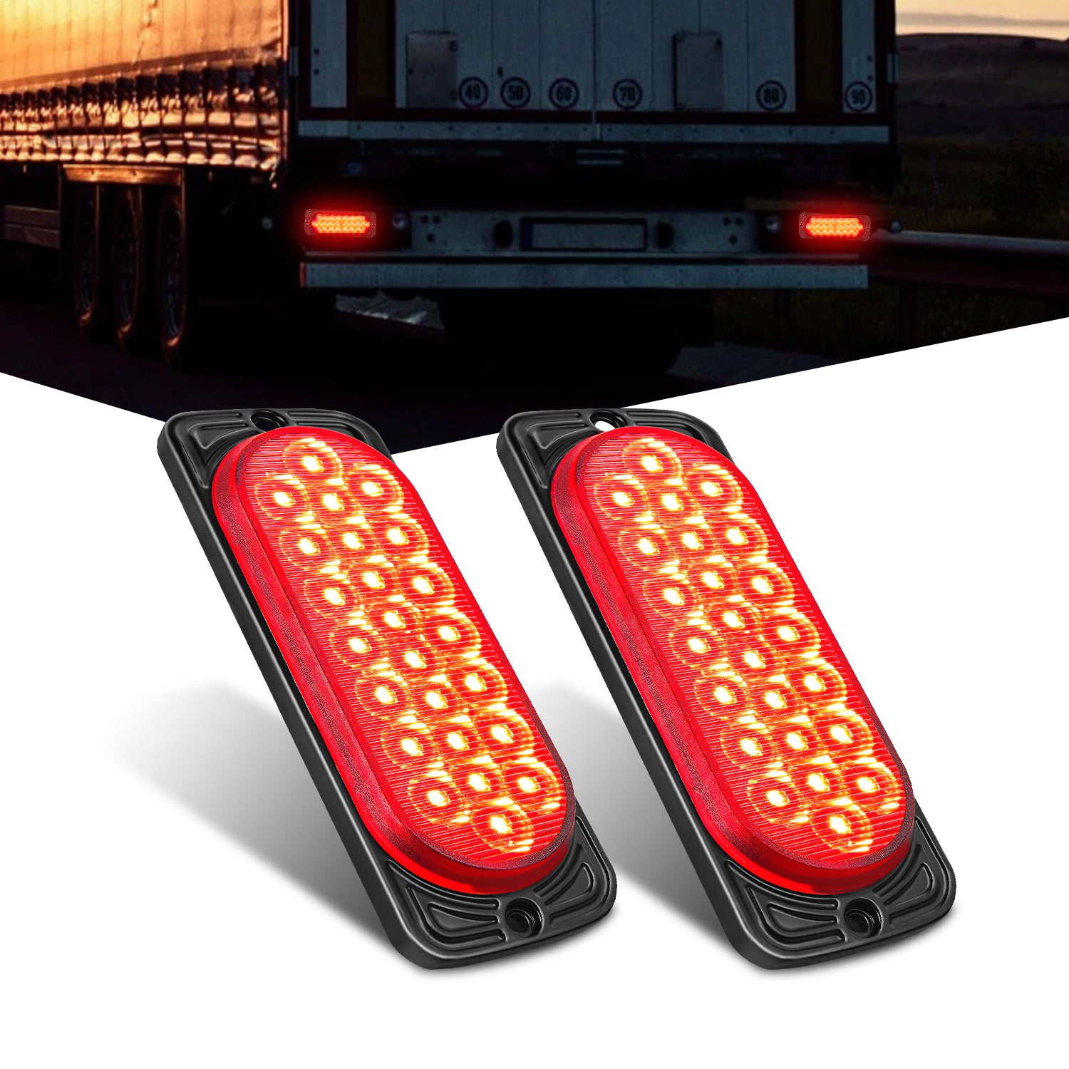 5.5 Inch Aluminum Housing Tail Light 2 PCS 24 LED Red Running Brake Turn Signals Marker Lights Surface Mount IP67 Waterproof for 10-30V RV Camper Trailer Truck Bus Boat
