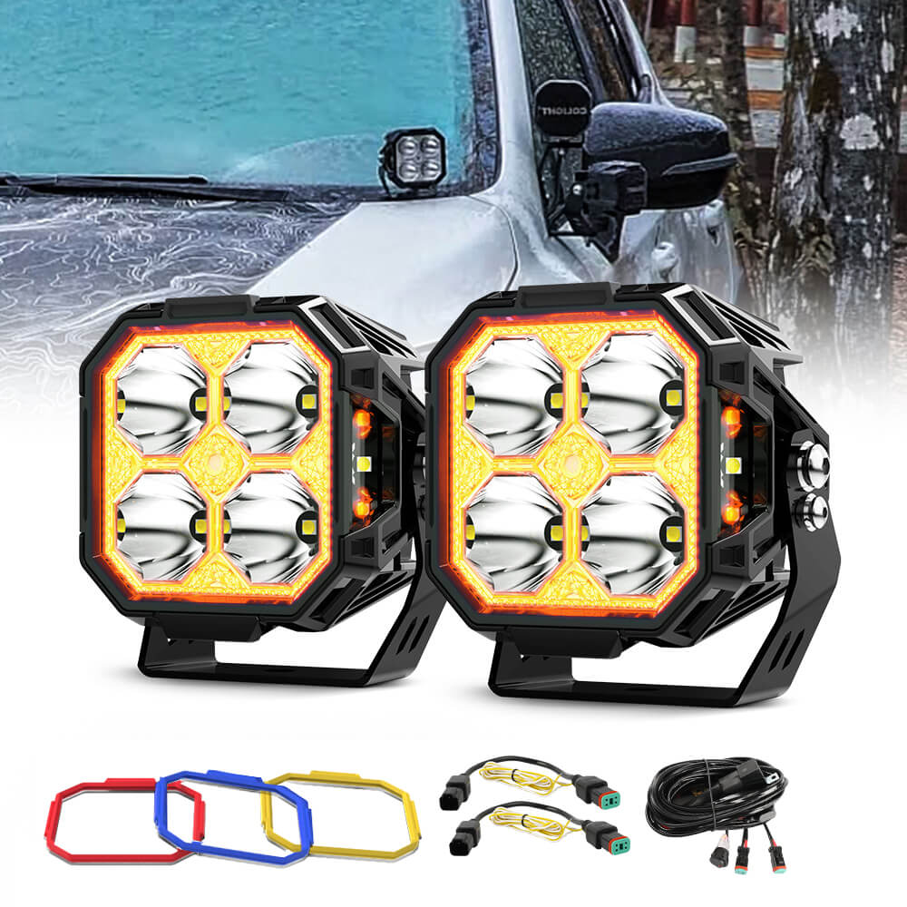 3inch Diamond Series Side Shooter Ditch Lights With White&Amber DRL