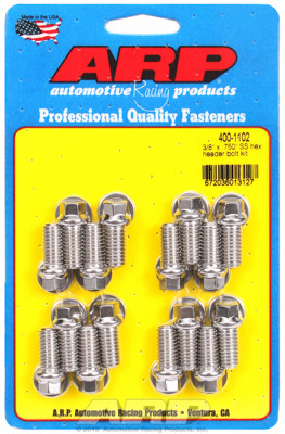 ARP 400-1102 Header Bolts 3/8" Hex Head Stainless Set of 16 - .750" UHL BBC/Ford