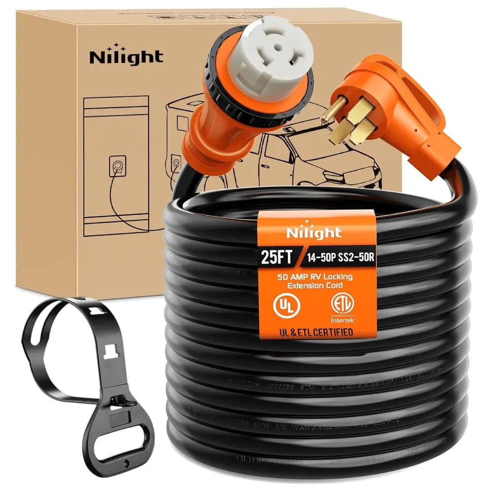 50 Amp 25FT RV Locking Extension Cord 250V Heavy Duty 6/3+8/1 Gauge Pure Copper STW Wire ETL Listed 4 Prong 14-50P SS2-50R 50F/50M Cable Suit for Trailer Campers Caravan