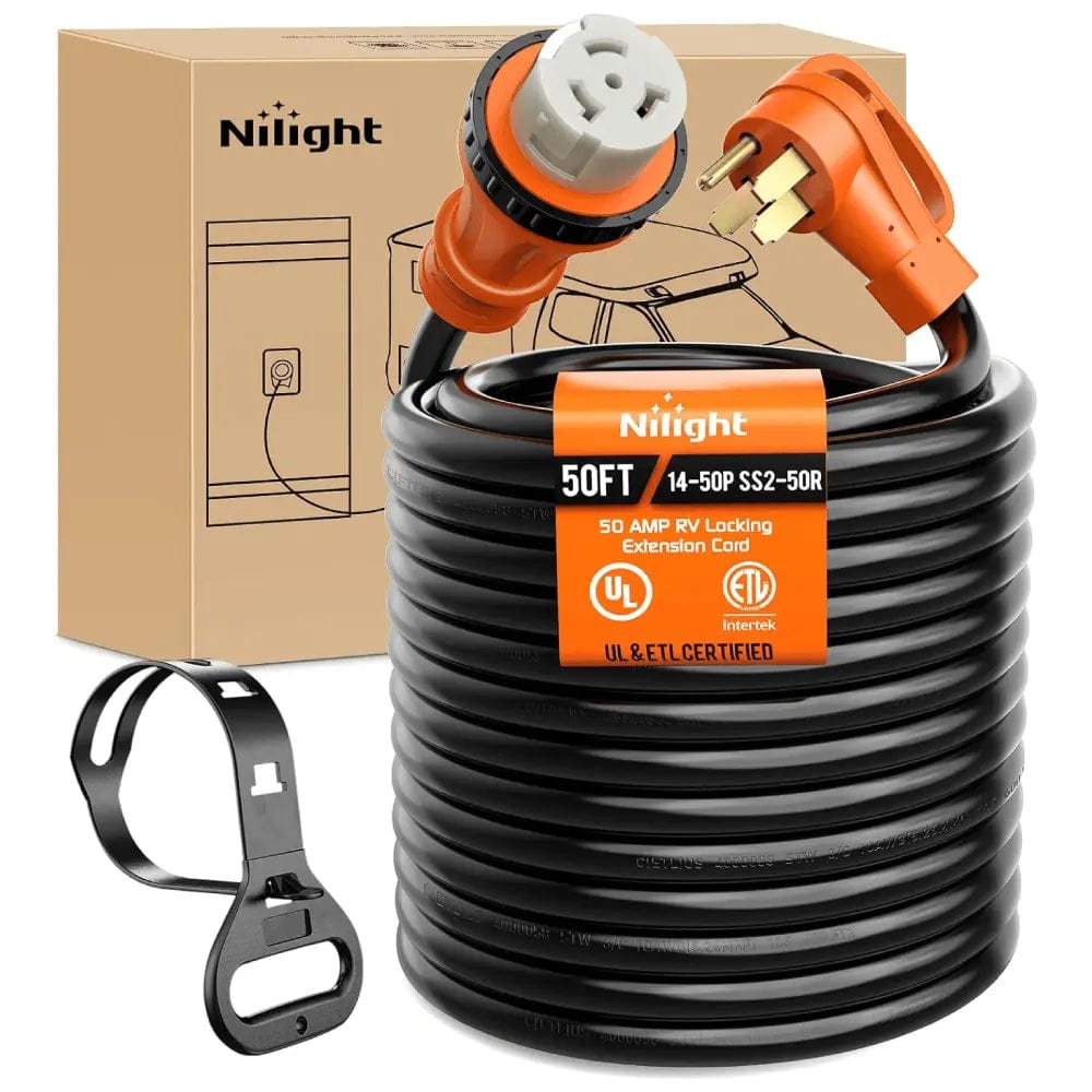 50 Amp 50FT RV Locking Extension Cord 250V Heavy Duty 6/3+8/1 Gauge Pure Copper STW Wire ETL Listed 4 Prong 14-50P SS2-50R 50F/50M Cable Suit for RV Trailer Campers Caravan
