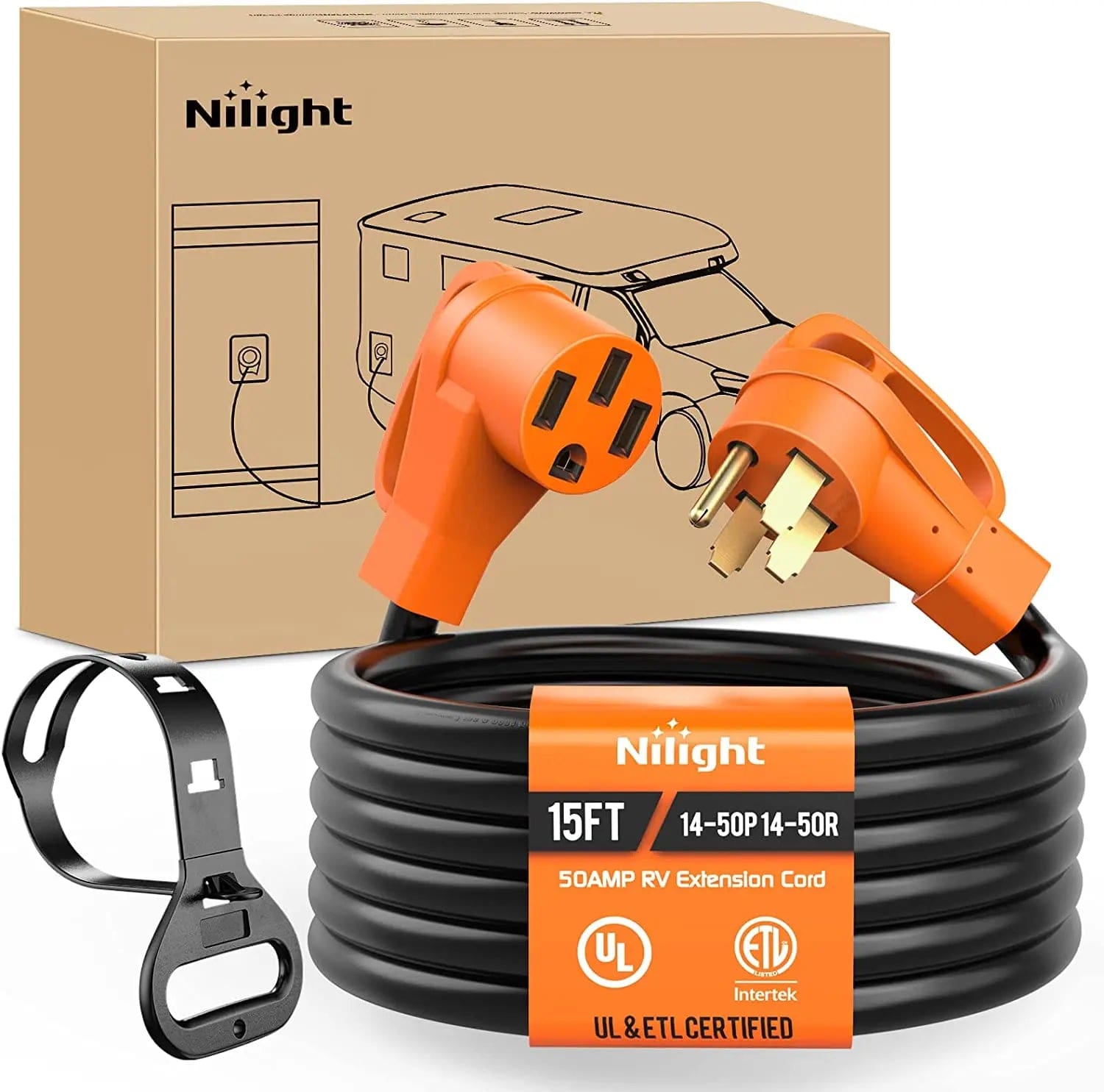 50 Amp15FT RV EV Extension Cord 250V Heavy Duty 6/3+8/1 Gauge Pure Copper STW Wire UL ETL Listed 4 Prong Nema 14-50P 14-50R 50F/50M Cable Suit for RVs EVs Trailer Campers
