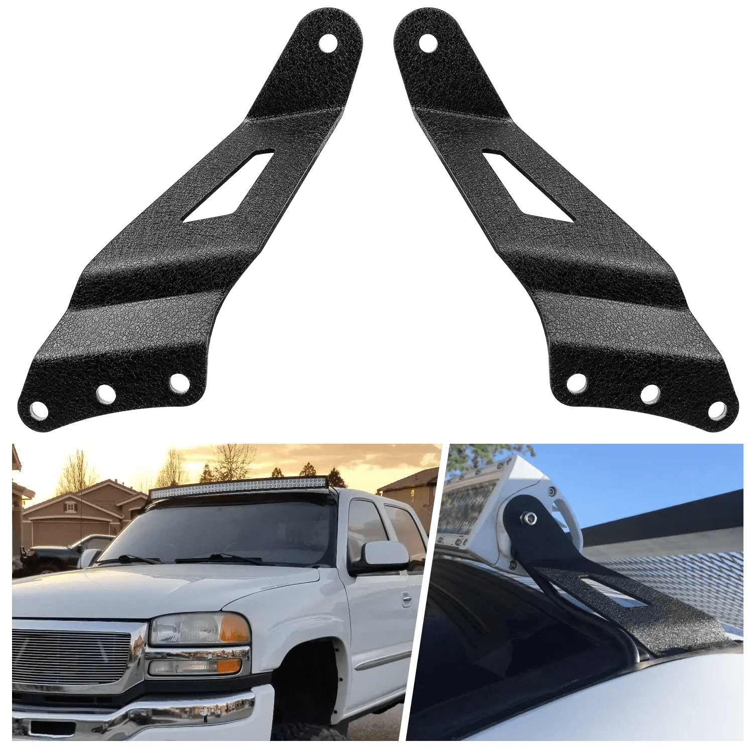 50 Inch Curved Light Bar Bracket at Upper Windshield Roof Cab for 1999-2006 Chevy Silverado Suburban Avalanche Tahoe & GMC Yukon Sierra (Pair)