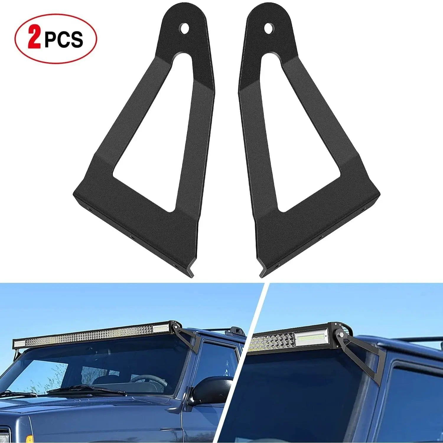 52 Inch Curved Light Bar Bracket at Upper Windshield Roof Cab for 1984-2001 Jeep Cherokee XJ & 1986-1992 Comanche MJ (Pair)